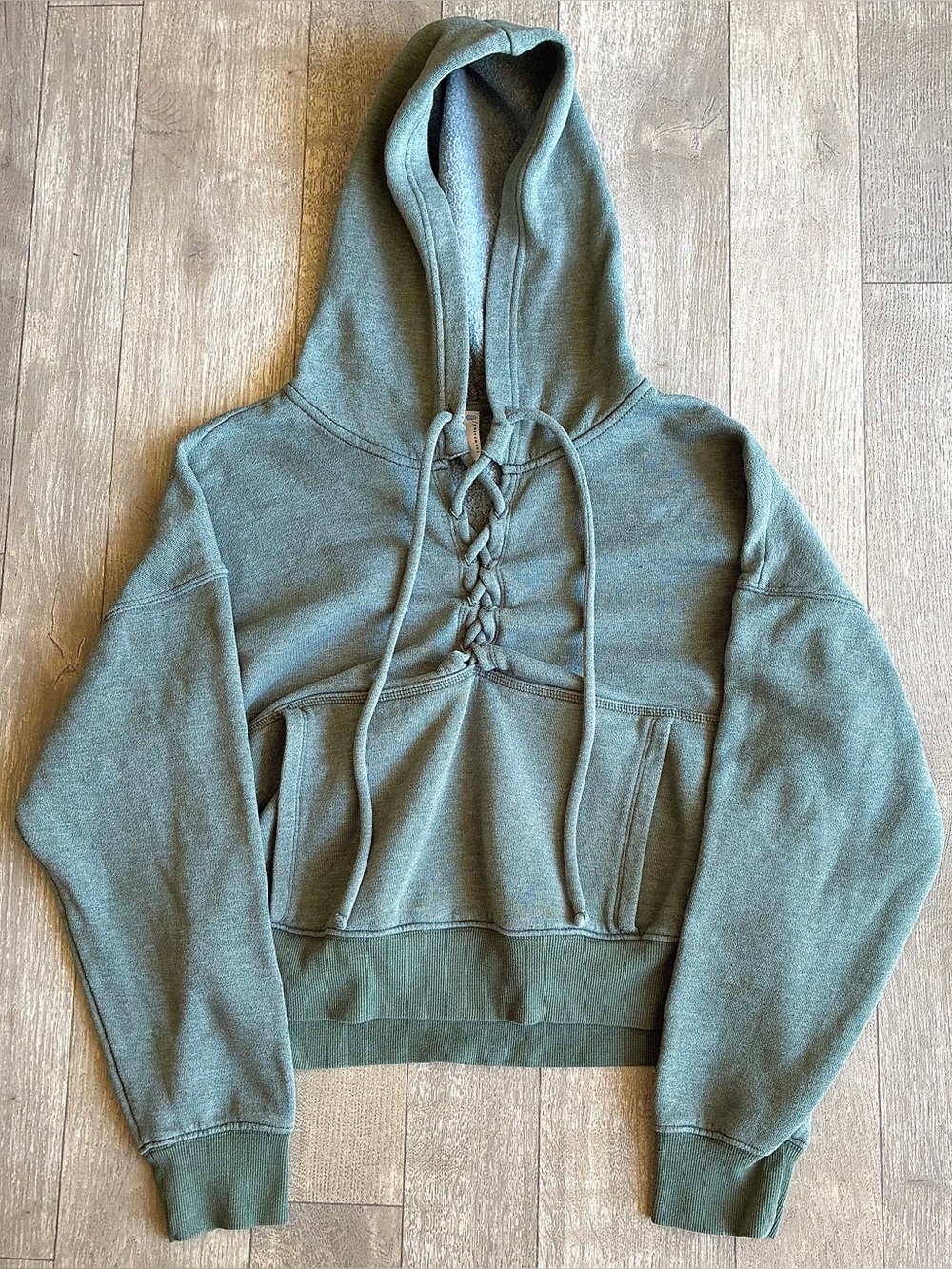 Free People Movement 'believe it hoodie' in olive green lace up top Size: S